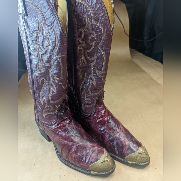 Tony Lama Black Label boots men's size 8C Exotic Genuine Black Cherry Eel skin c - Picture 3 of 13
